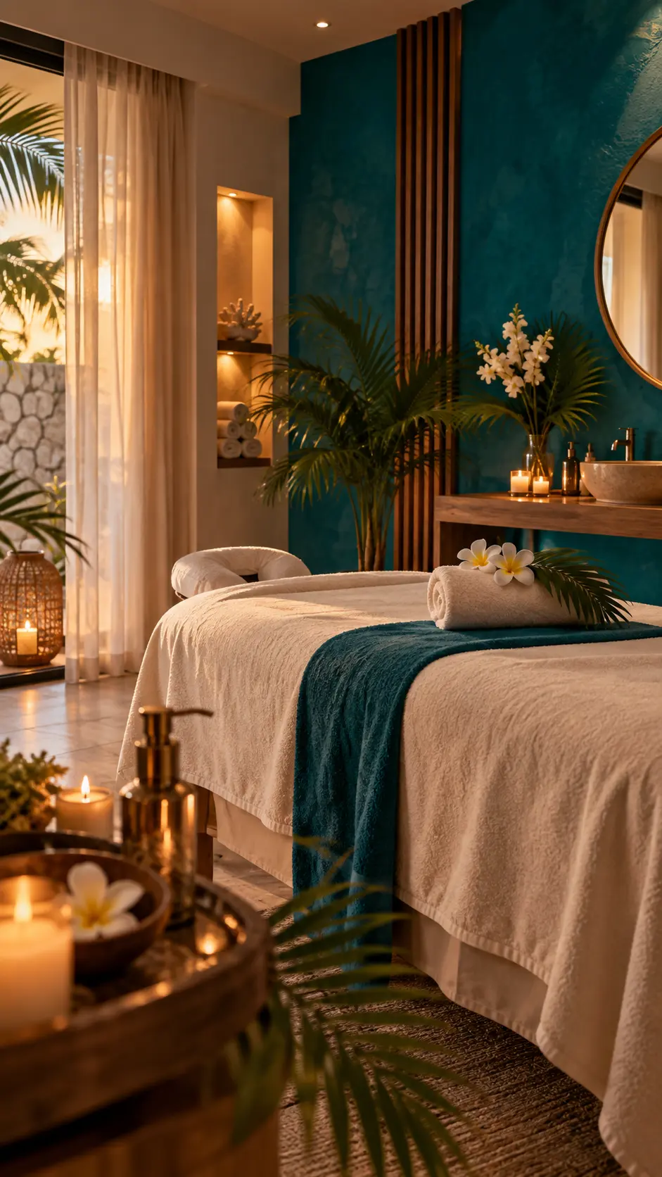 Relaxing candlelit spa treatment room at Kate's Beauty Salon & Spa in Oranjestad, Aruba