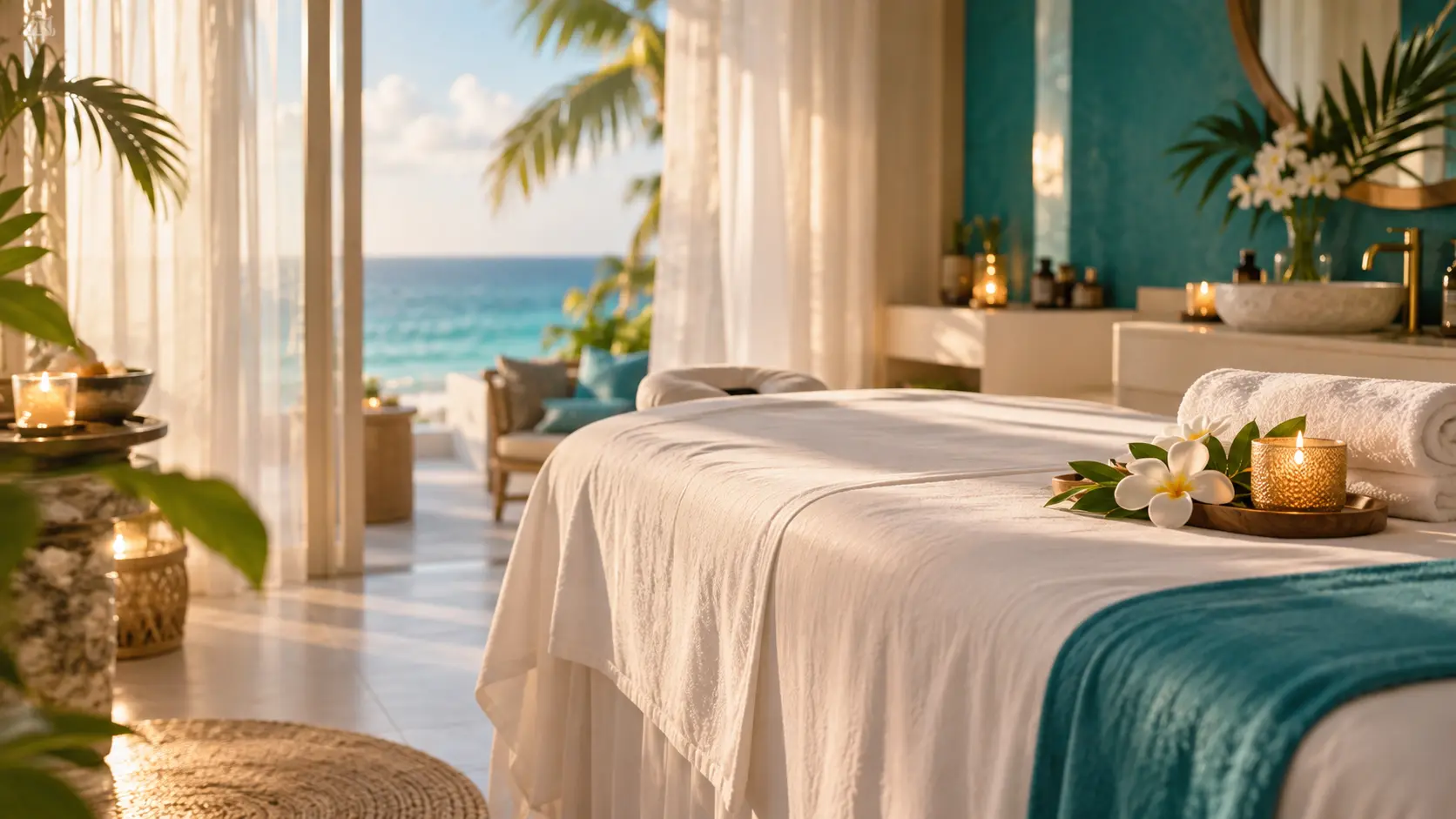 Relaxing spa treatment room with ocean view at Kate's Beauty Salon & Spa in Oranjestad, Aruba